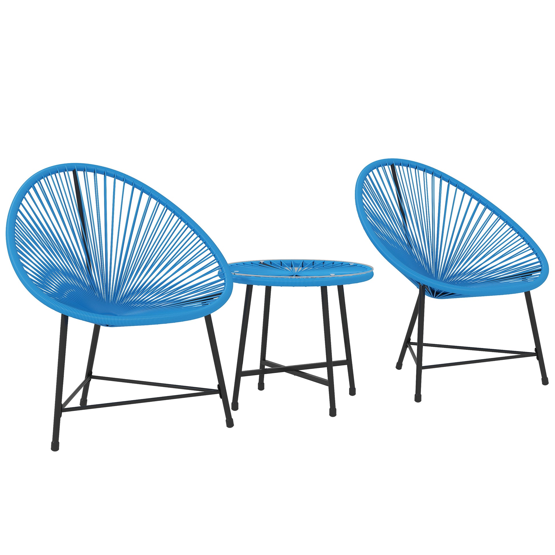 Outdoor Garden Lounge Set with 2 Blue Woven Resin Rattan Chairs, Tempered Glass Outdoor Table, Garden Furniture for Balcony Terrace Patio, Blue