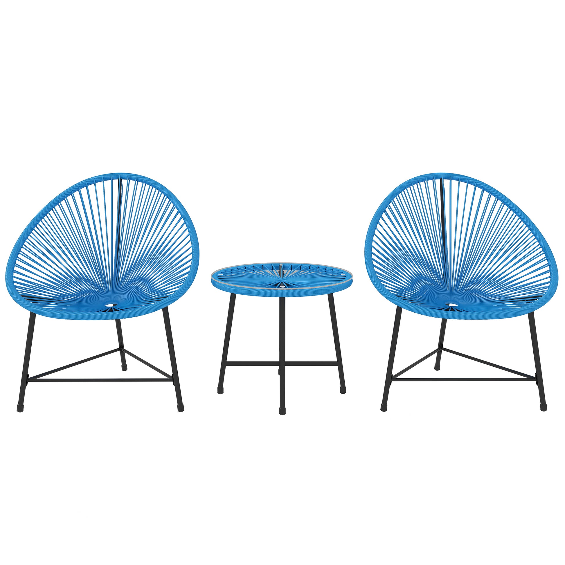 Outdoor Garden Lounge Set with 2 Blue Woven Resin Rattan Chairs, Tempered Glass Outdoor Table, Garden Furniture for Balcony Terrace Patio, Blue
