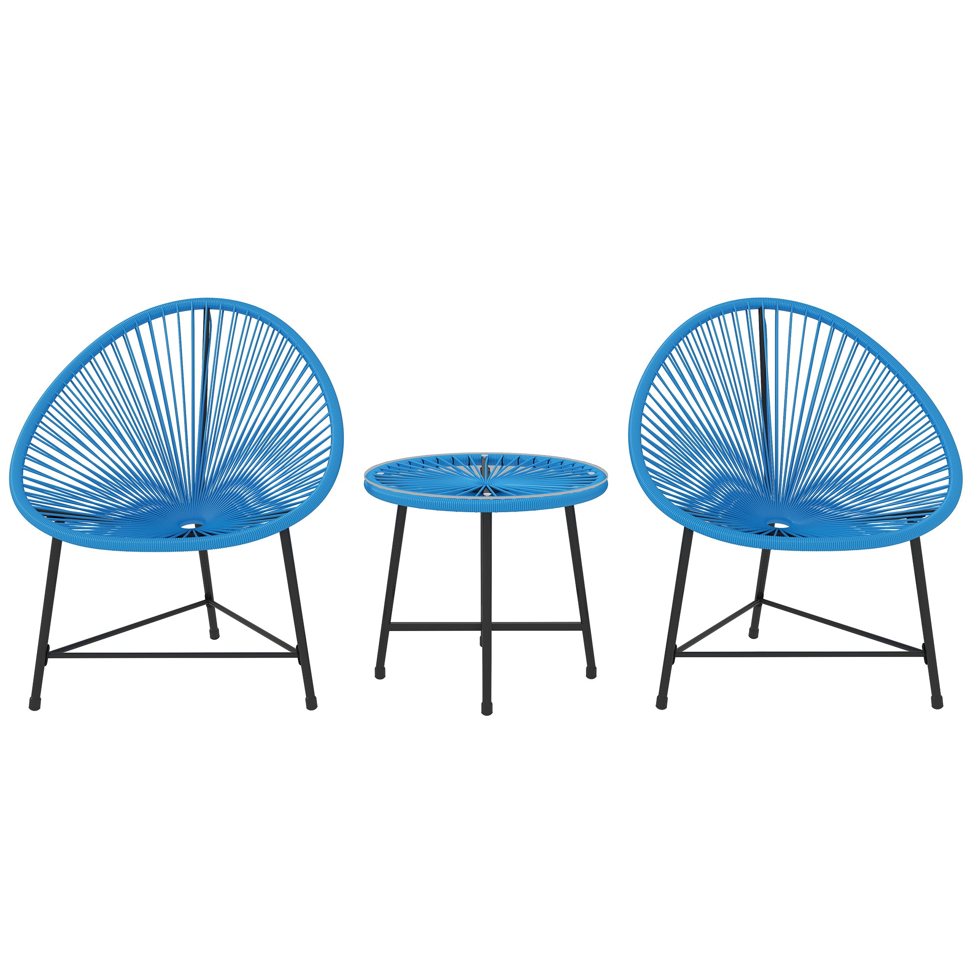 Outdoor Garden Lounge Set with 2 Blue Woven Resin Rattan Chairs, Tempered Glass Outdoor Table, Garden Furniture for Balcony Terrace Patio, Blue