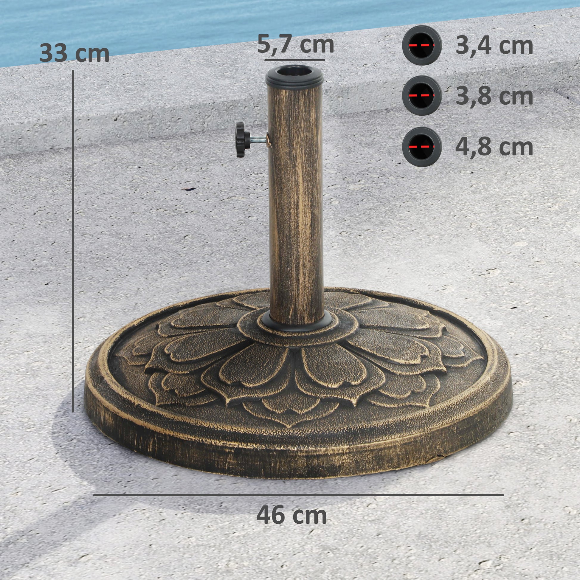 Round Umbrella Base Stand for Patio Umbrella Cement-filled Weight 12 kg for Garden Terrace Bronze