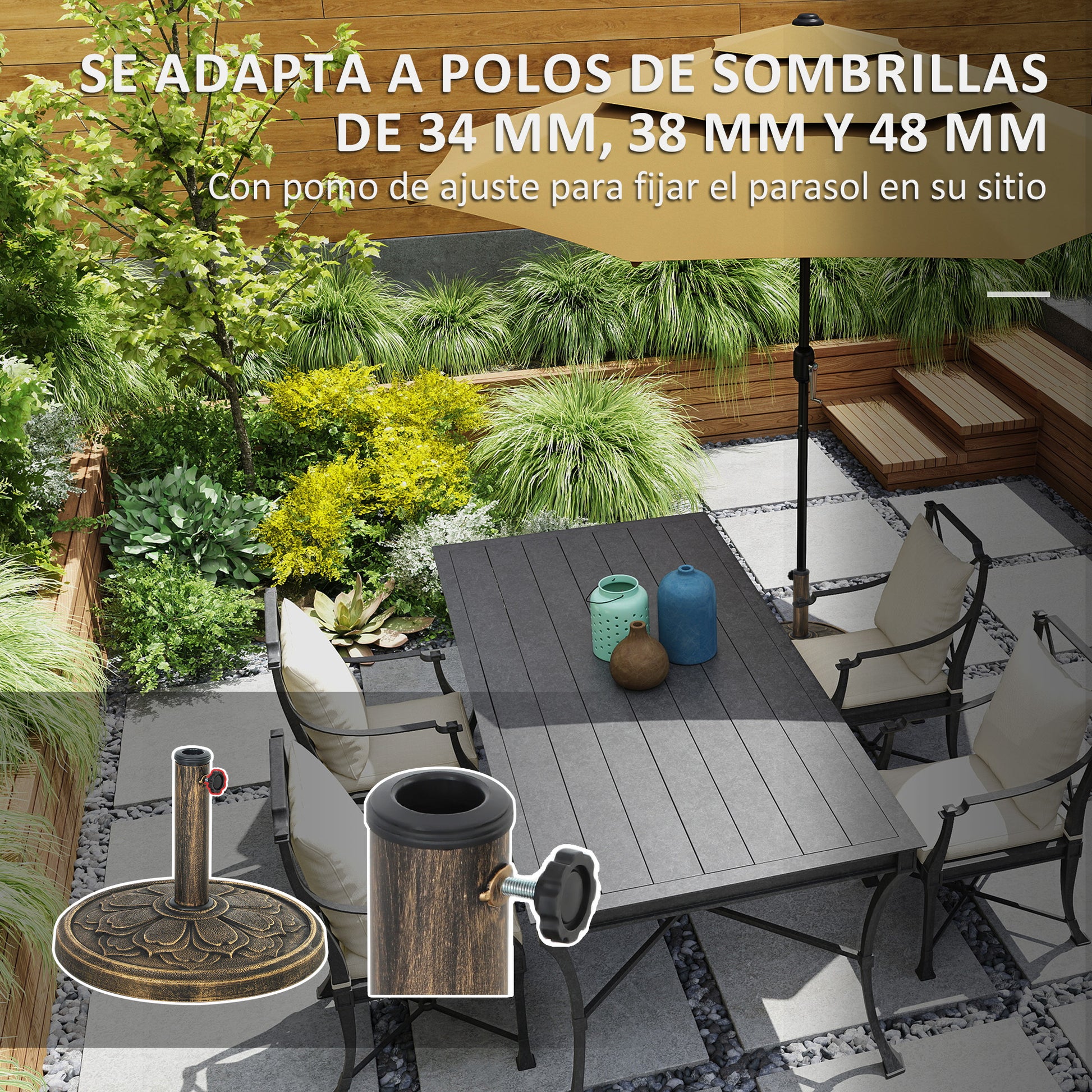 Round Umbrella Base Stand for Patio Umbrella Cement-filled Weight 12 kg for Garden Terrace Bronze