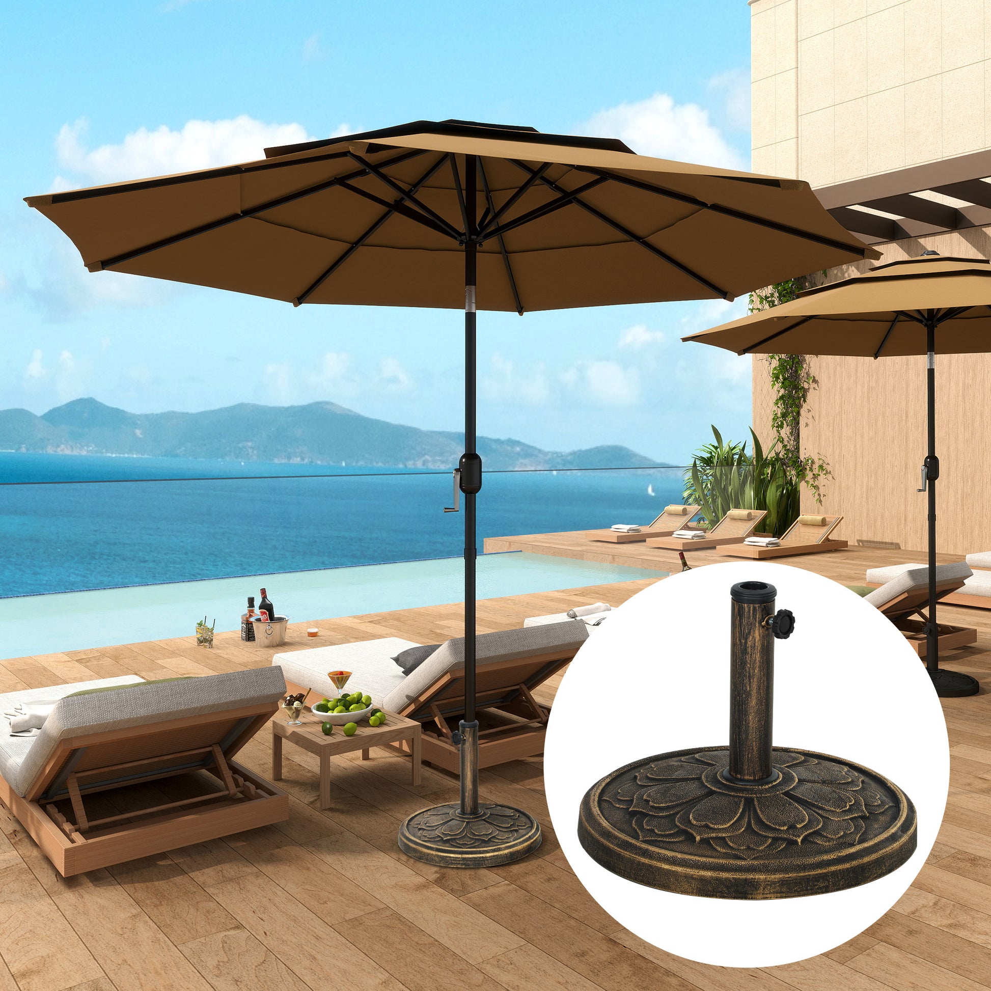 Round Umbrella Base Stand for Patio Umbrella Cement-filled Weight 12 kg for Garden Terrace Bronze