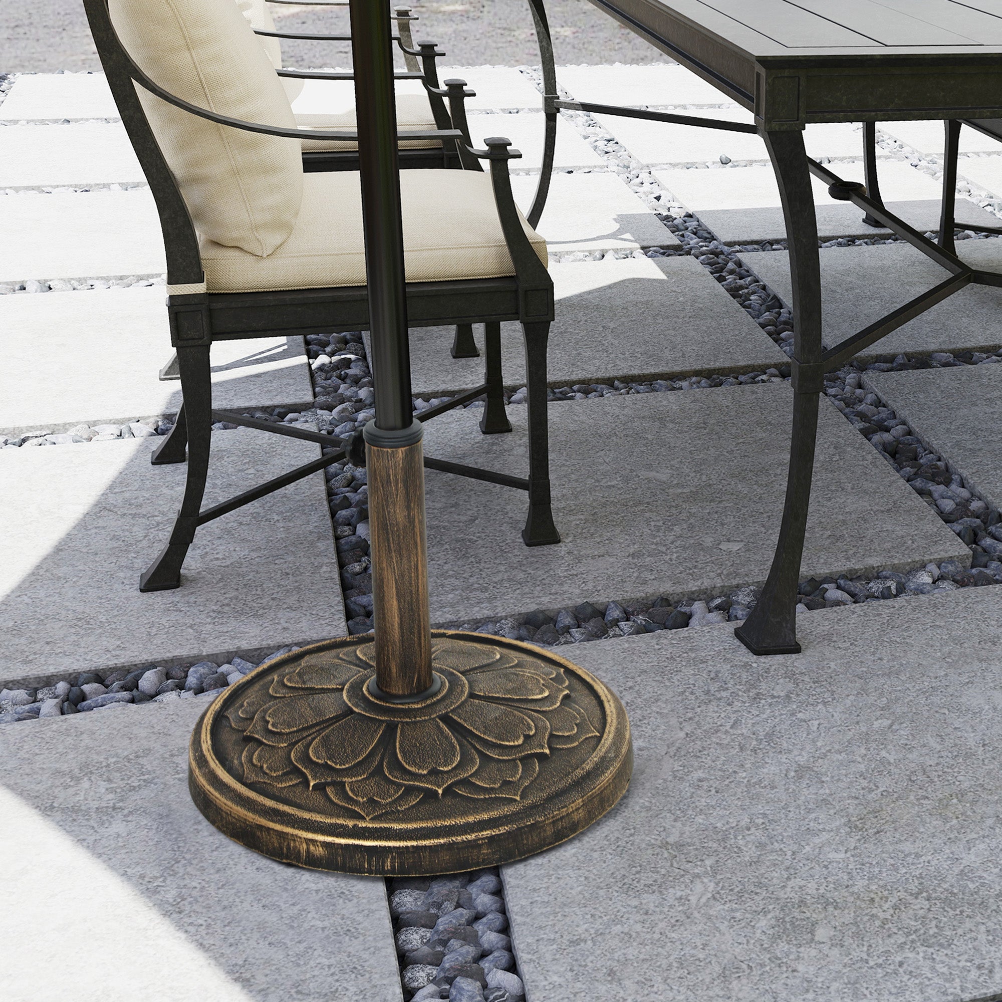 Round Umbrella Base Stand for Patio Umbrella Cement-filled Weight 12 kg for Garden Terrace Bronze