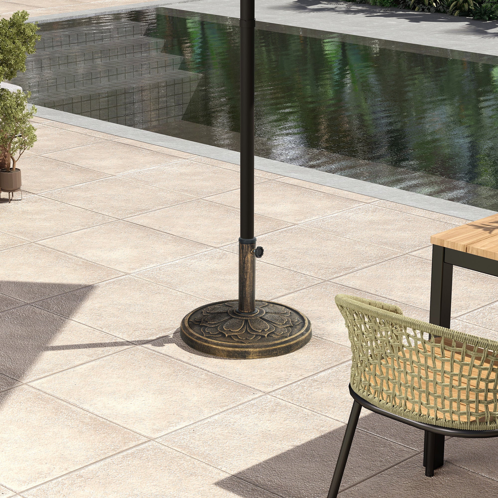Round Umbrella Base Stand for Patio Umbrella Cement-filled Weight 12 kg for Garden Terrace Bronze
