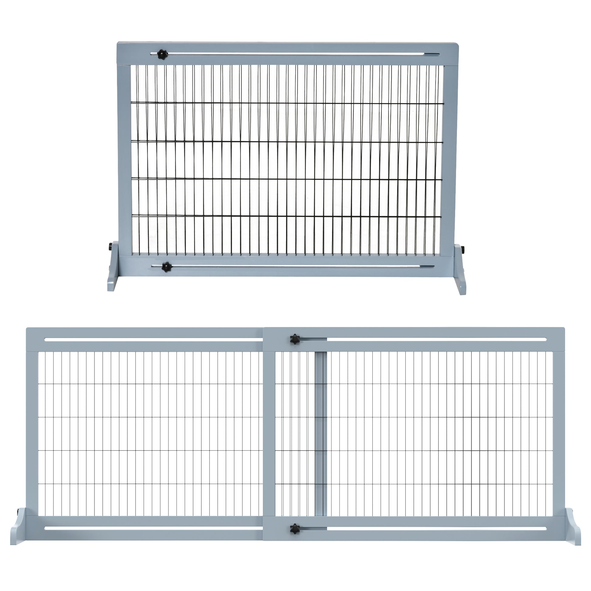 Wooden Dog Barrier, Extendable Door Safety Gate with Foot Support, Freestanding Dog Gate, Stair Gate, Dog Barrier for Fireplace, Oven, Gray Blue, 104-183 x 36 x 69 cm