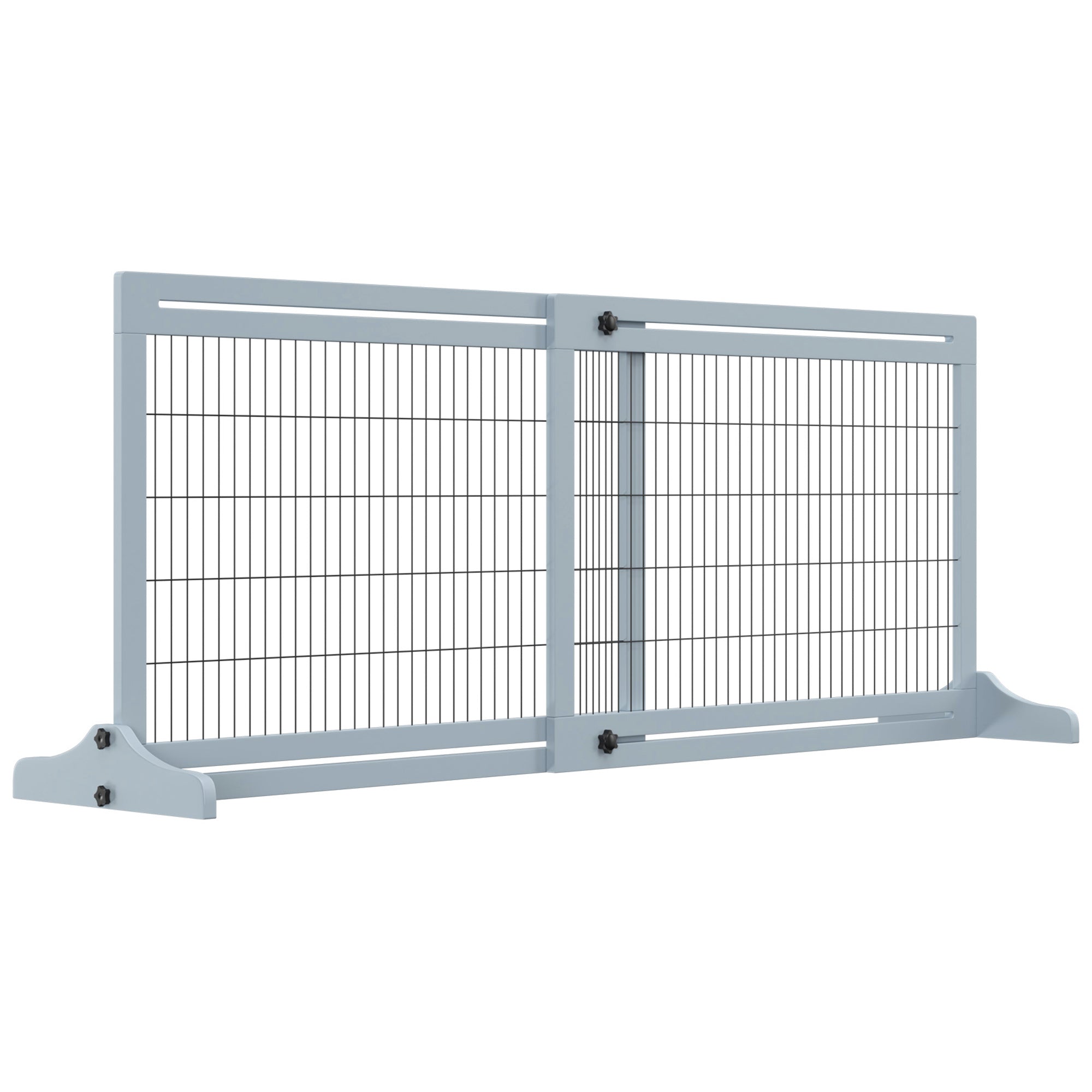 Wooden Dog Barrier, Extendable Door Safety Gate with Foot Support, Freestanding Dog Gate, Stair Gate, Dog Barrier for Fireplace, Oven, Gray Blue, 104-183 x 36 x 69 cm