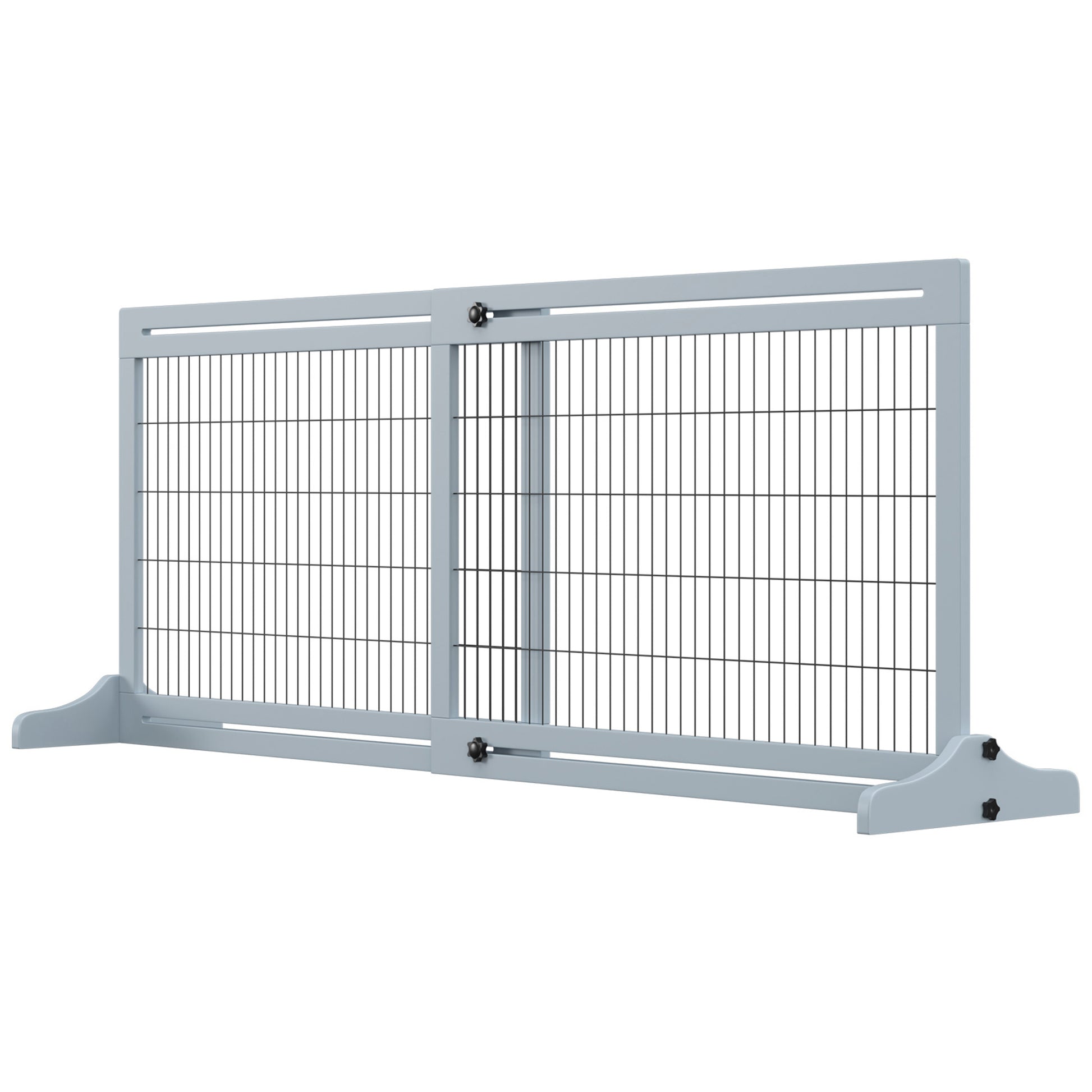 Wooden Dog Barrier, Extendable Door Safety Gate with Foot Support, Freestanding Dog Gate, Stair Gate, Dog Barrier for Fireplace, Oven, Gray Blue, 104-183 x 36 x 69 cm