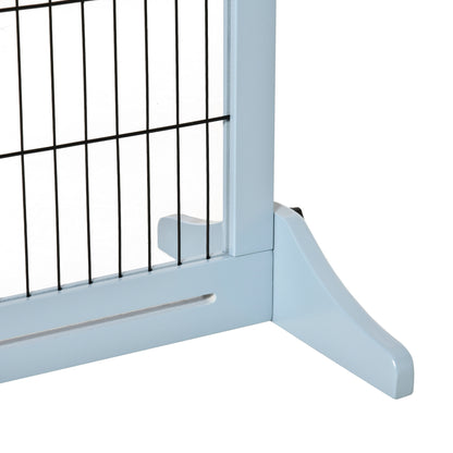 Wooden Dog Barrier, Extendable Door Safety Gate with Foot Support, Freestanding Dog Gate, Stair Gate, Dog Barrier for Fireplace, Oven, Gray Blue, 104-183 x 36 x 69 cm