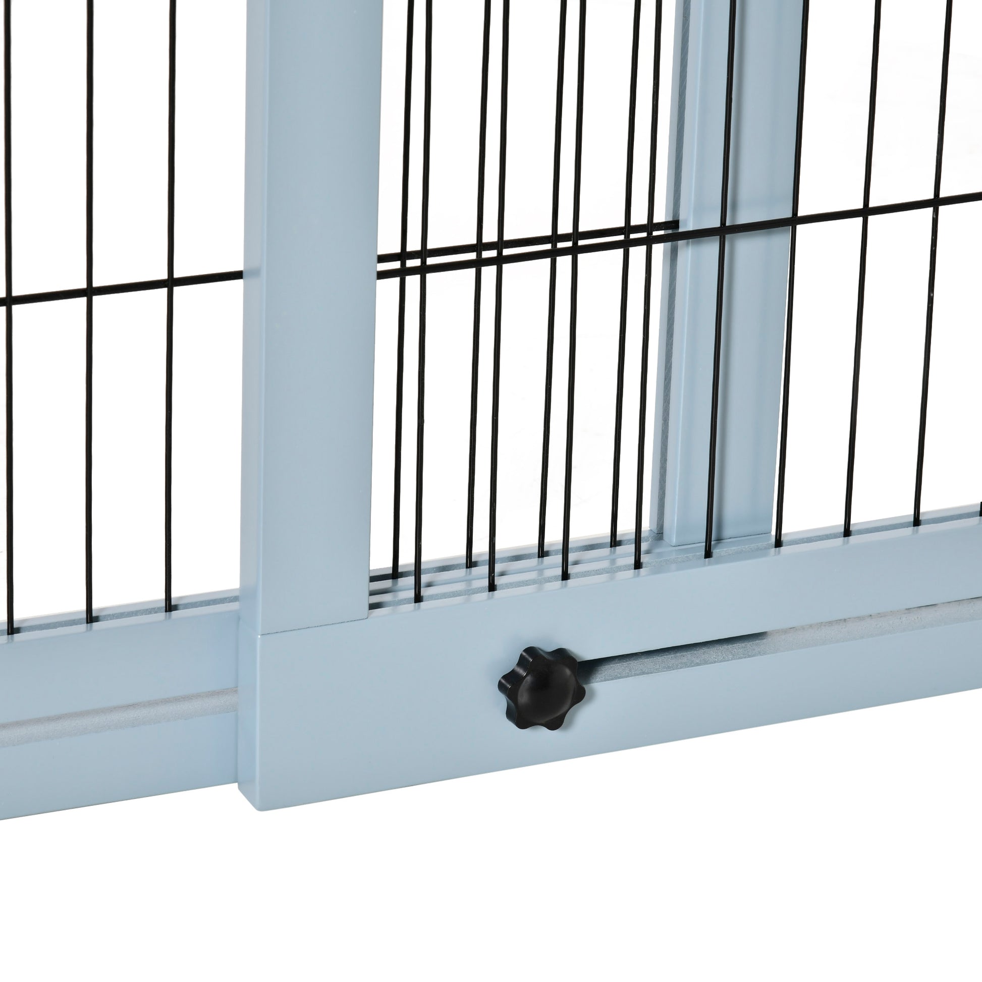 Wooden Dog Barrier, Extendable Door Safety Gate with Foot Support, Freestanding Dog Gate, Stair Gate, Dog Barrier for Fireplace, Oven, Gray Blue, 104-183 x 36 x 69 cm