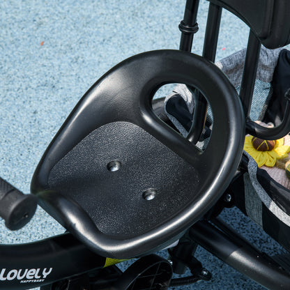 6-in-1 Tricycle with Handle, Children's Tricycle with Removable Sun Canopy, Balance Bike with 5-Point Safety Belt, Basket, Cup Holder, for 1-5 Years Children, Gray