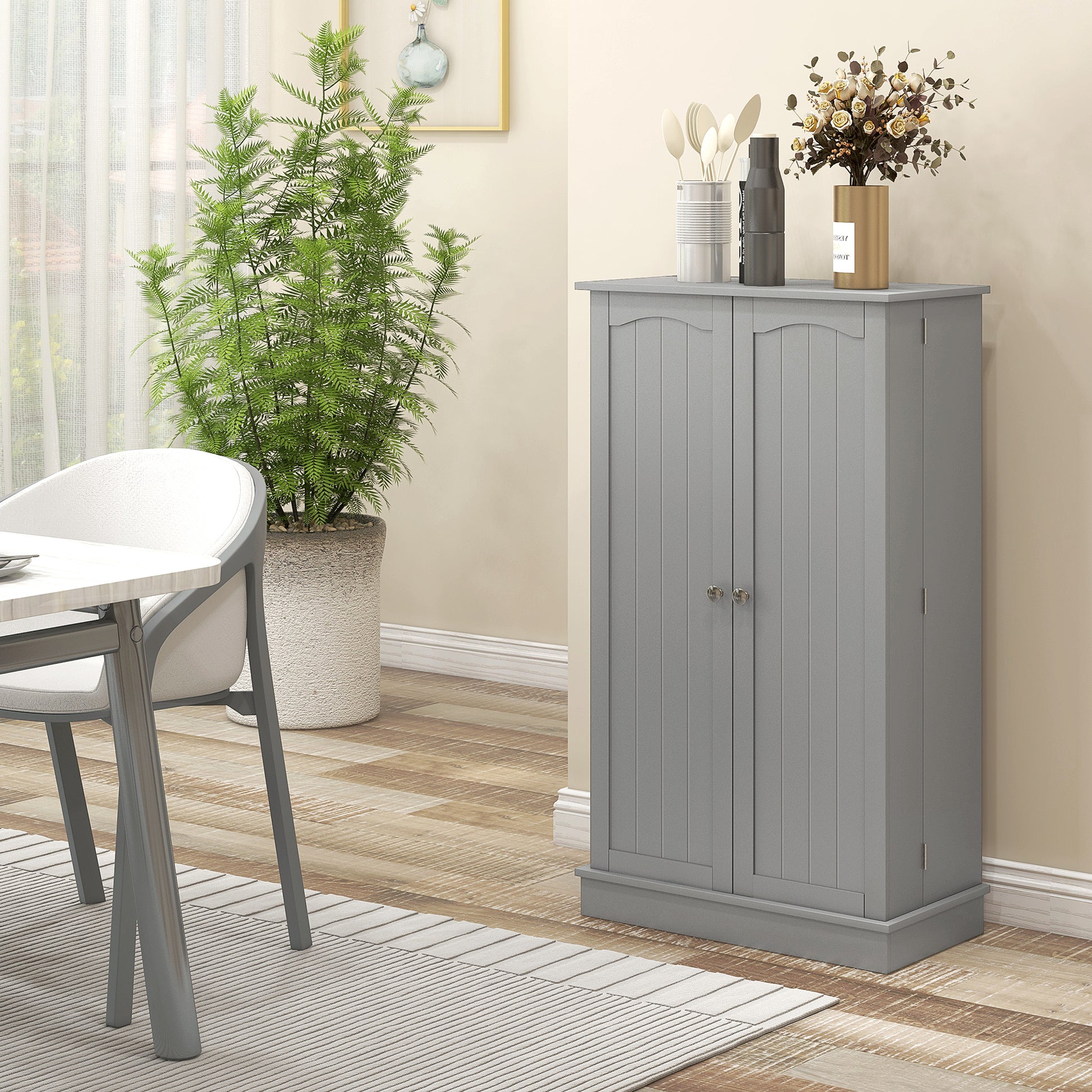 Kitchen Cabinet Buffet Storage Cabinet Modern with Cupboards, Adjustable Shelf, and 12 Spice Racks, Pantry for Dining Room, Living Room, 60 x 30 x 104 cm, Gray