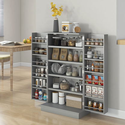 Kitchen Cabinet Buffet Storage Cabinet Modern with Cupboards, Adjustable Shelf, and 12 Spice Racks, Pantry for Dining Room, Living Room, 60 x 30 x 104 cm, Gray