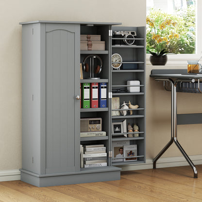 Kitchen Cabinet Buffet Storage Cabinet Modern with Cupboards, Adjustable Shelf, and 12 Spice Racks, Pantry for Dining Room, Living Room, 60 x 30 x 104 cm, Gray
