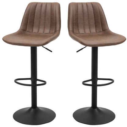 Set of 2 Bar Stools, Upholstered Bar Chairs with Metal Frame, Backrest, Height Adjustable Kitchen Chairs with Footrest, 360° Swivel, Counter Stools for Kitchen, Living Room, Dining Room, Microfiber Fabric, Brown