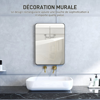Wall Mirror, Rectangular Bathroom Mirror, 50 x 70 cm, with Black Aluminum Alloy Frame, for Bathroom, Bedroom, Living Room, Entryway
