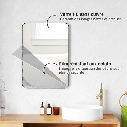 Wall Mirror, Rectangular Bathroom Mirror, 50 x 70 cm, with Black Aluminum Alloy Frame, for Bathroom, Bedroom, Living Room, Entryway