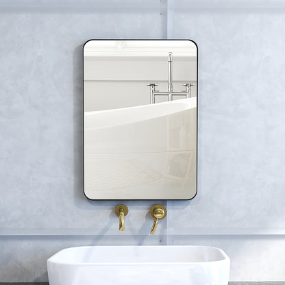 Wall Mirror, Rectangular Bathroom Mirror, 50 x 70 cm, with Black Aluminum Alloy Frame, for Bathroom, Bedroom, Living Room, Entryway