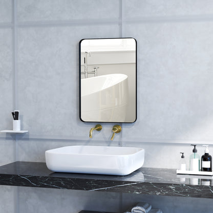 Wall Mirror, Rectangular Bathroom Mirror, 50 x 70 cm, with Black Aluminum Alloy Frame, for Bathroom, Bedroom, Living Room, Entryway