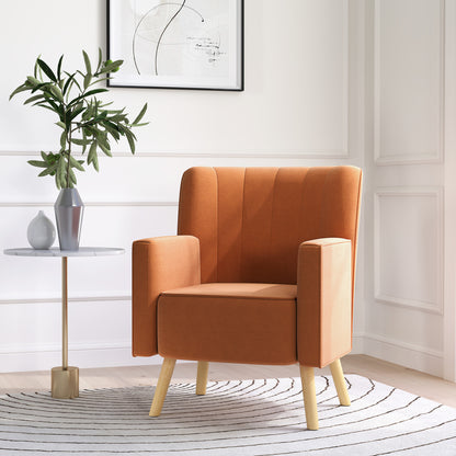 Modern Accent Armchair with Ribbed and Inclined Backrest, Living Room Armchair in Velvet Effect Fabric, 70x76x92 cm, Brown