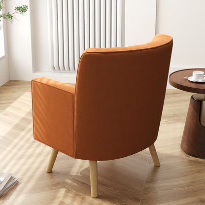 Modern Accent Armchair with Ribbed and Inclined Backrest, Living Room Armchair in Velvet Effect Fabric, 70x76x92 cm, Brown