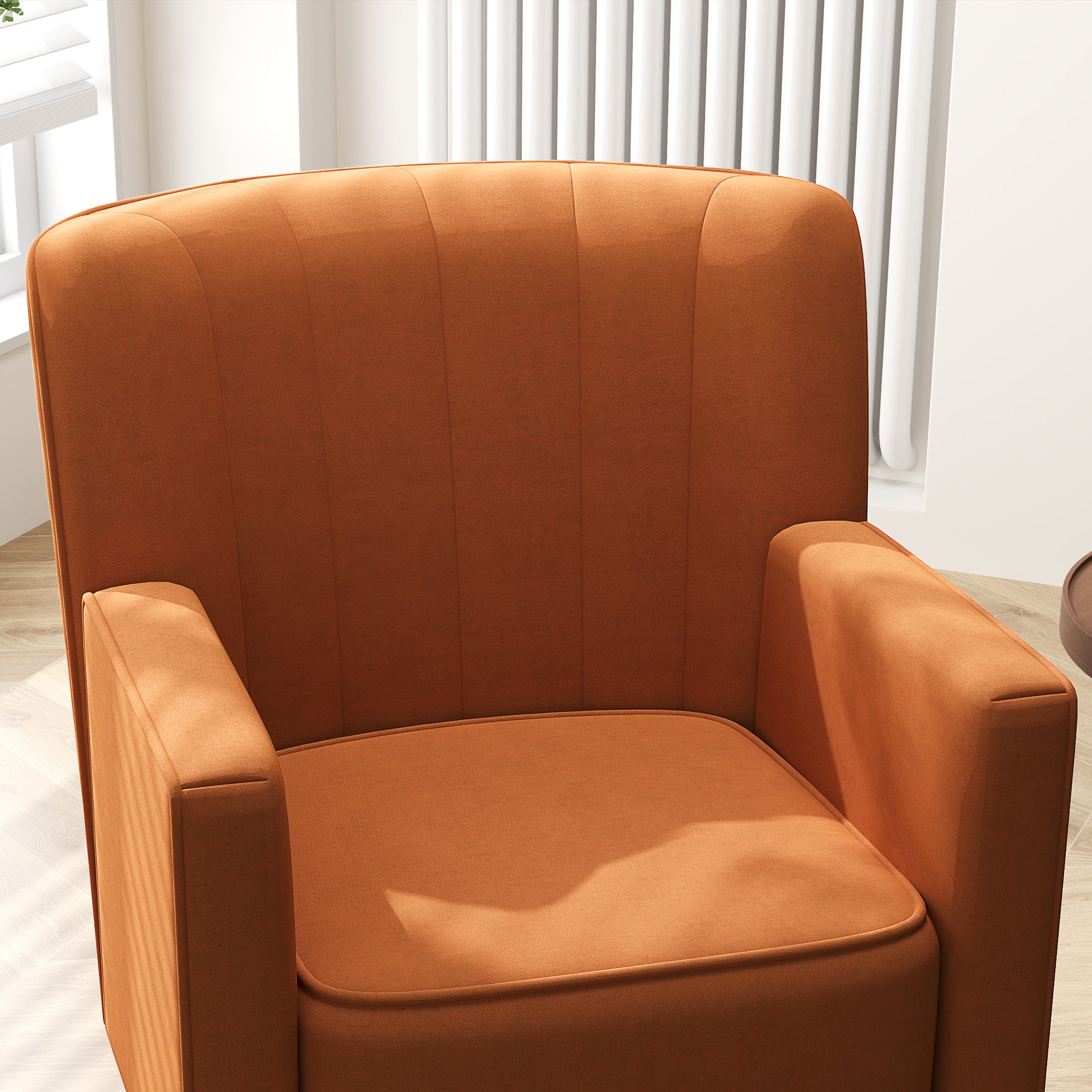 Modern Accent Armchair with Ribbed and Inclined Backrest, Living Room Armchair in Velvet Effect Fabric, 70x76x92 cm, Brown