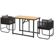 Garden Set 3-piece outdoor ensemble with 1 table and 2 chairs 4 cushions black wood-look composite tabletop