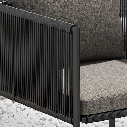 Garden Set 3-piece outdoor ensemble with 1 table and 2 chairs 4 cushions black wood-look composite tabletop