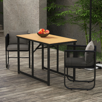 Garden Set 3-piece outdoor ensemble with 1 table and 2 chairs 4 cushions black wood-look composite tabletop