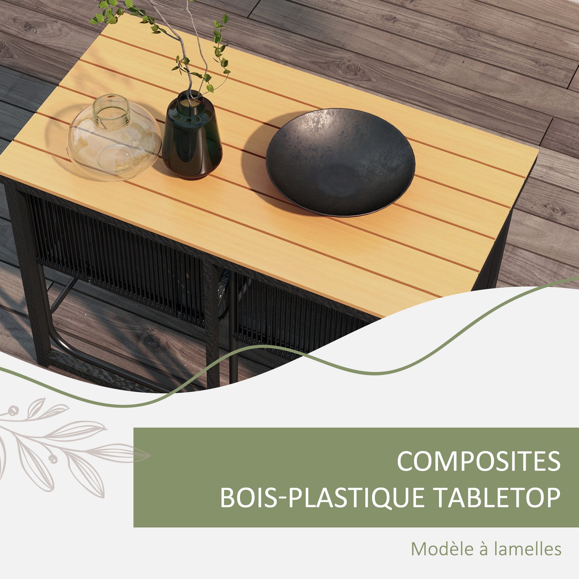 Garden Set 3-piece outdoor ensemble with 1 table and 2 chairs 4 cushions black wood-look composite tabletop