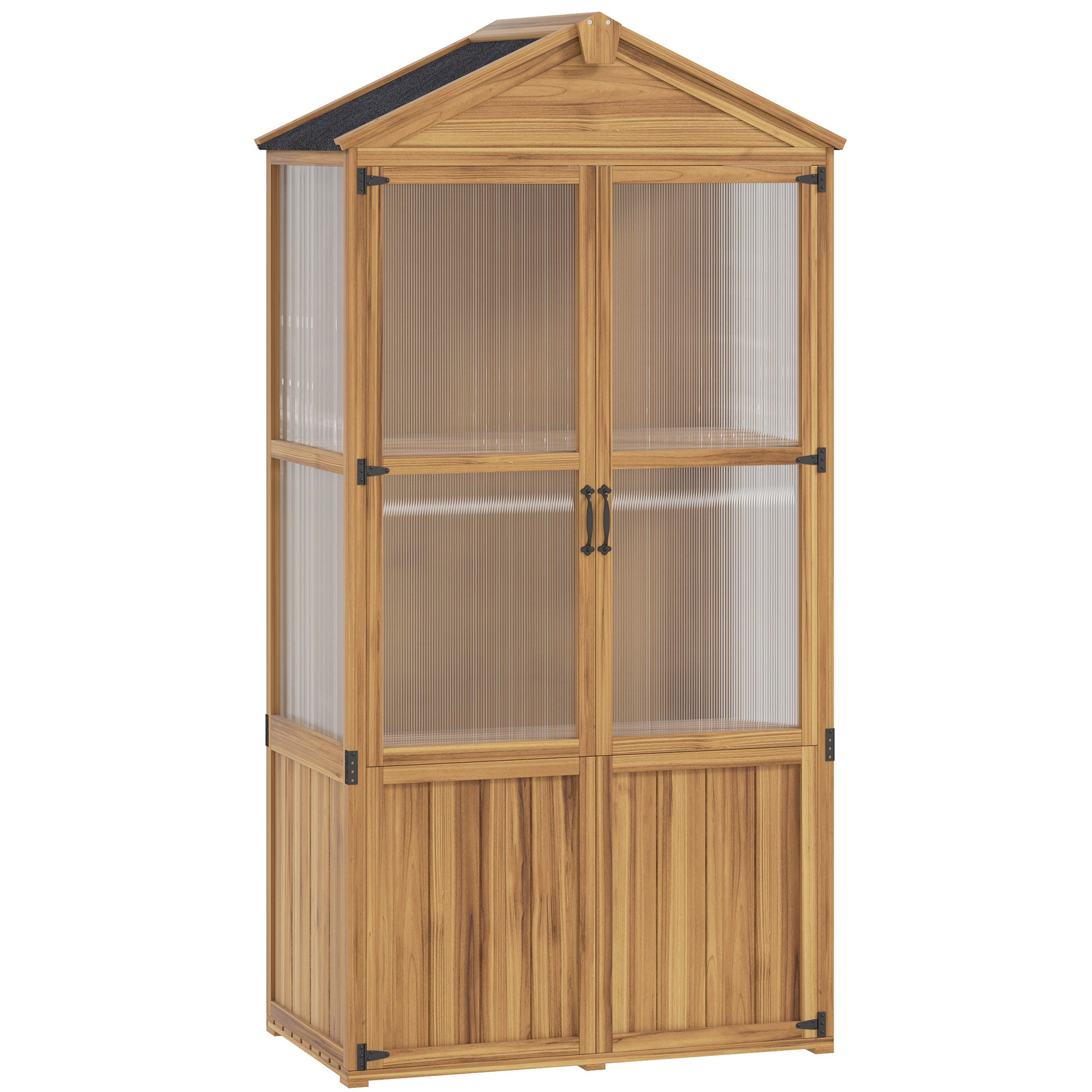 Wooden Garden Shelter, Wooden Garden Cabinet with Acrylic Panels, Asphalt Roof, and Removable Shelves, Tool Shed with Double Doors, 94 x 55 x 178 cm, Natural