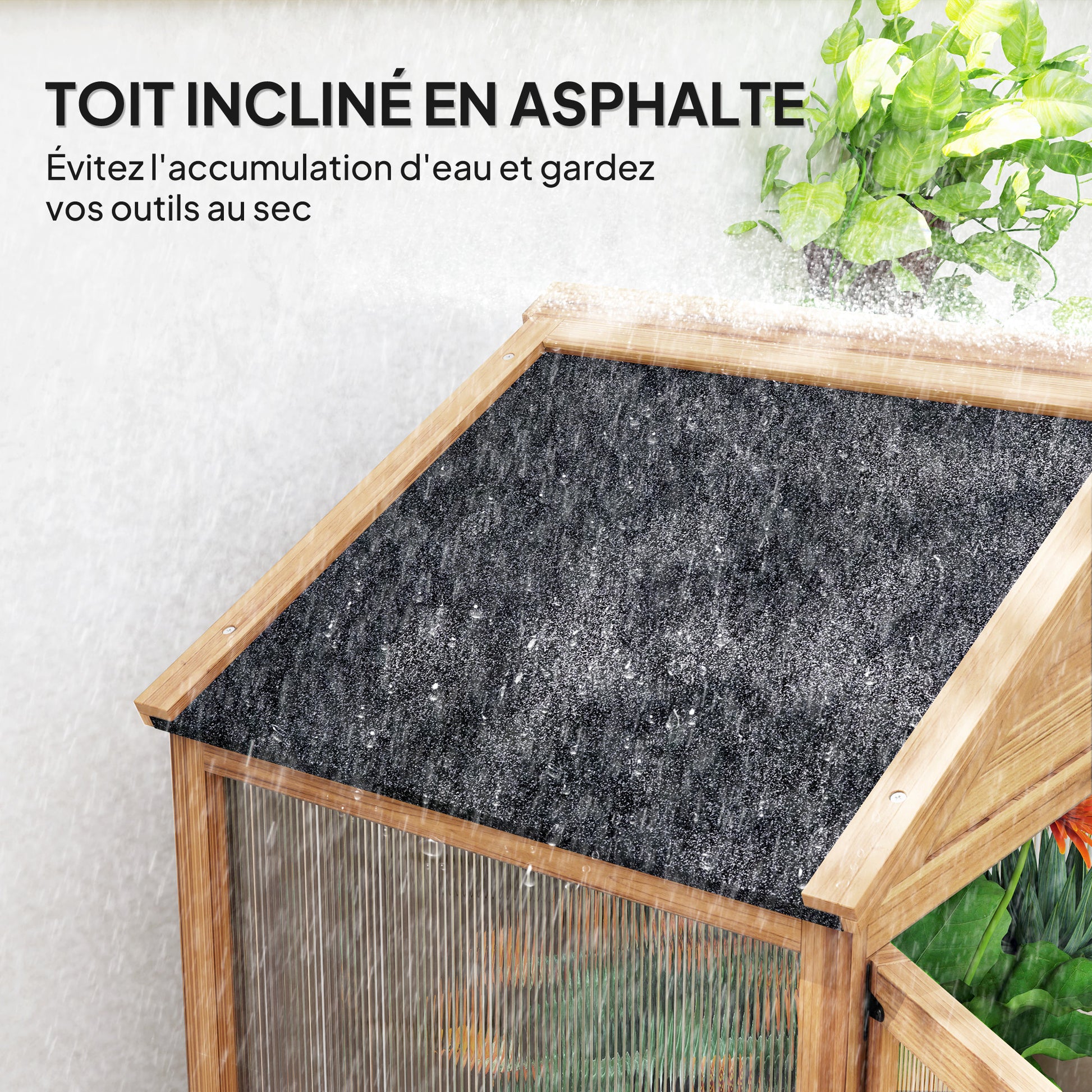 Wooden Garden Shelter, Wooden Garden Cabinet with Acrylic Panels, Asphalt Roof, and Removable Shelves, Tool Shed with Double Doors, 94 x 55 x 178 cm, Natural