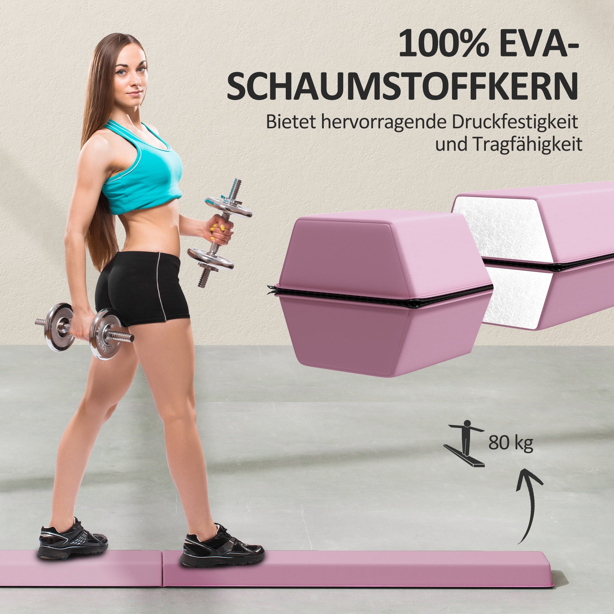 SPORTNOW 236 cm Folding Balance Beam, Portable Gymnastics Beam, Non-Slip Balance Beam, Gymnastics and Balance Beam for Children 3 Years and Up, Indoor & Outdoor, Pink