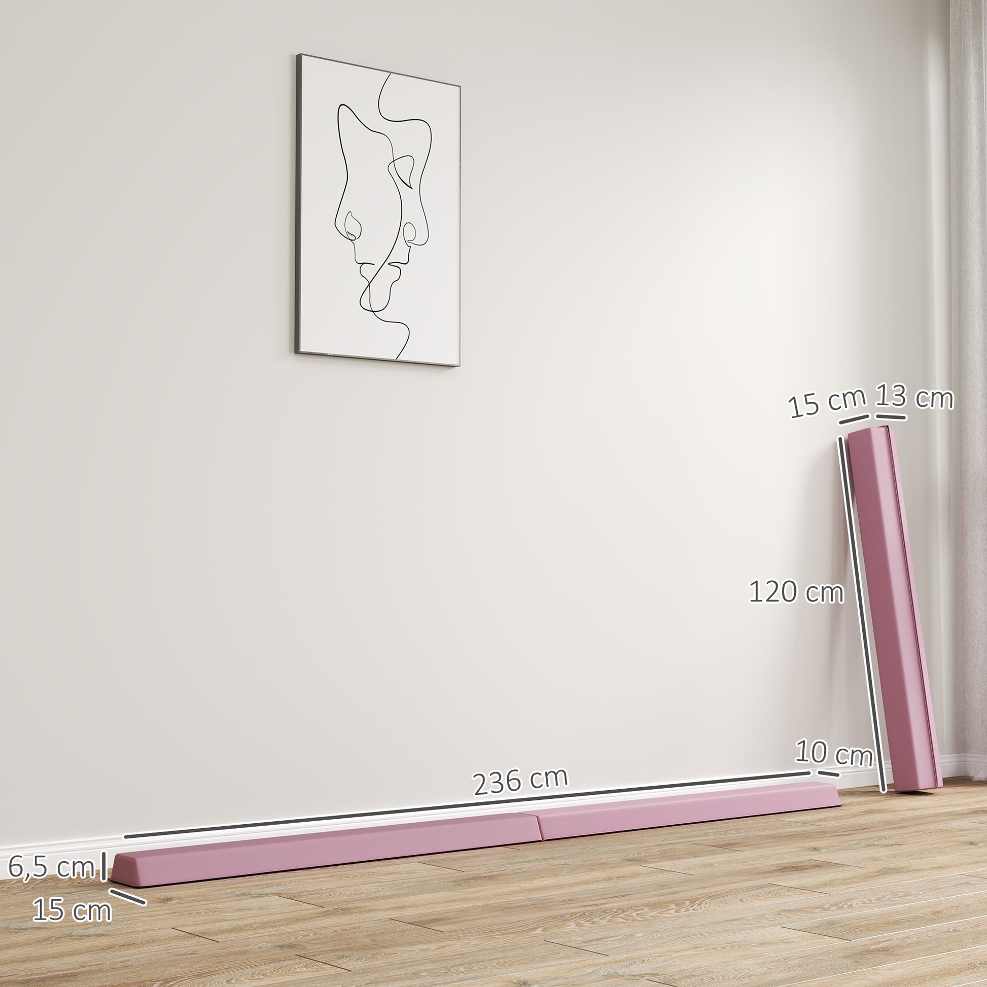 SPORTNOW 236 cm Folding Balance Beam, Portable Gymnastics Beam, Non-Slip Balance Beam, Gymnastics and Balance Beam for Children 3 Years and Up, Indoor & Outdoor, Pink