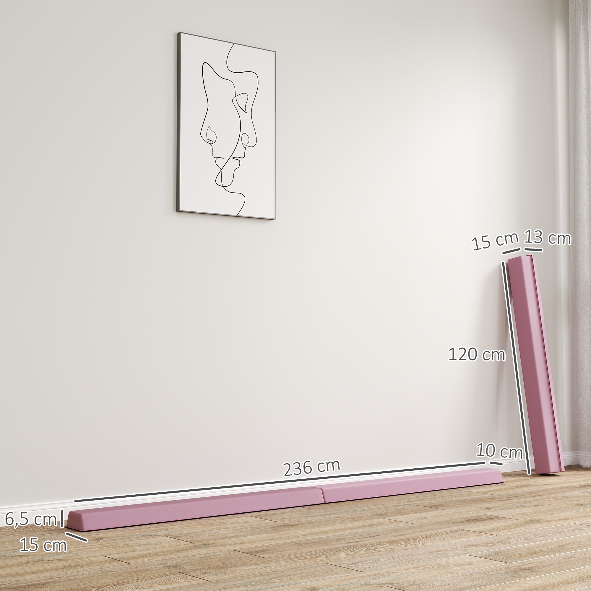 SPORTNOW 236 cm Folding Balance Beam, Portable Gymnastics Beam, Non-Slip Balance Beam, Gymnastics and Balance Beam for Children 3 Years and Up, Indoor & Outdoor, Pink