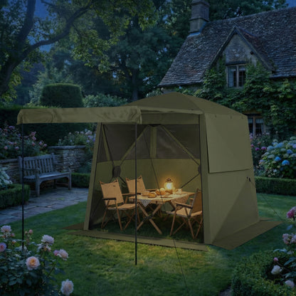2 x 2 m (6.6 x 6.6 ft) Waterproof, Stable All-Season Pop-Up Gazebo — 4 Side Panels, Mesh Windows, Extendable Front Awning, UPF 30+, Foldable Party & Garden Tent — Green
