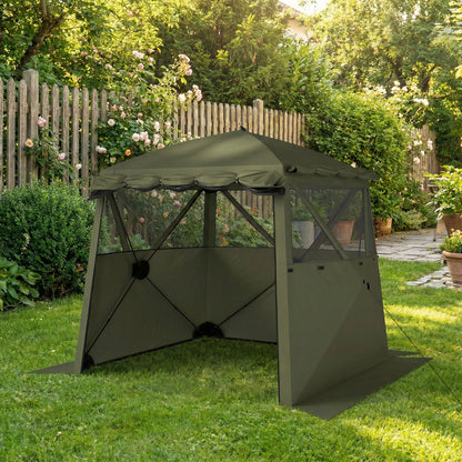 2 x 2 m (6.6 x 6.6 ft) Waterproof, Stable All-Season Pop-Up Gazebo — 4 Side Panels, Mesh Windows, Extendable Front Awning, UPF 30+, Foldable Party & Garden Tent — Green