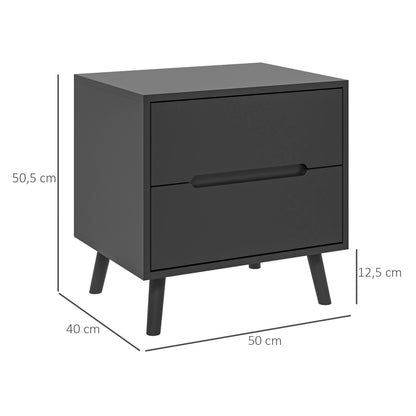 Bedside Table Nightstand with 2 Drawers, Modern Style for Bedroom, Living Room, 50 x 40 x 50.5 cm, Black