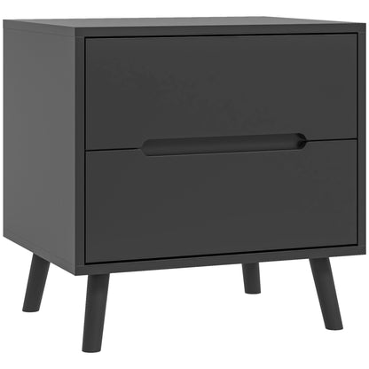 Bedside Table Nightstand with 2 Drawers, Modern Style for Bedroom, Living Room, 50 x 40 x 50.5 cm, Black