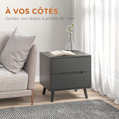 Bedside Table Nightstand with 2 Drawers, Modern Style for Bedroom, Living Room, 50 x 40 x 50.5 cm, Black