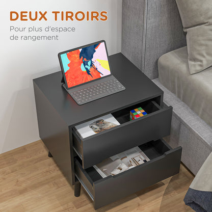 Bedside Table Nightstand with 2 Drawers, Modern Style for Bedroom, Living Room, 50 x 40 x 50.5 cm, Black