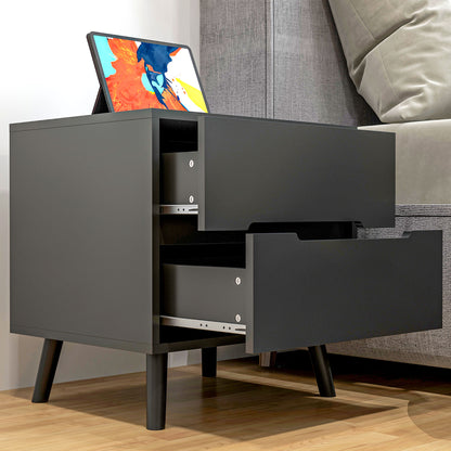 Bedside Table Nightstand with 2 Drawers, Modern Style for Bedroom, Living Room, 50 x 40 x 50.5 cm, Black