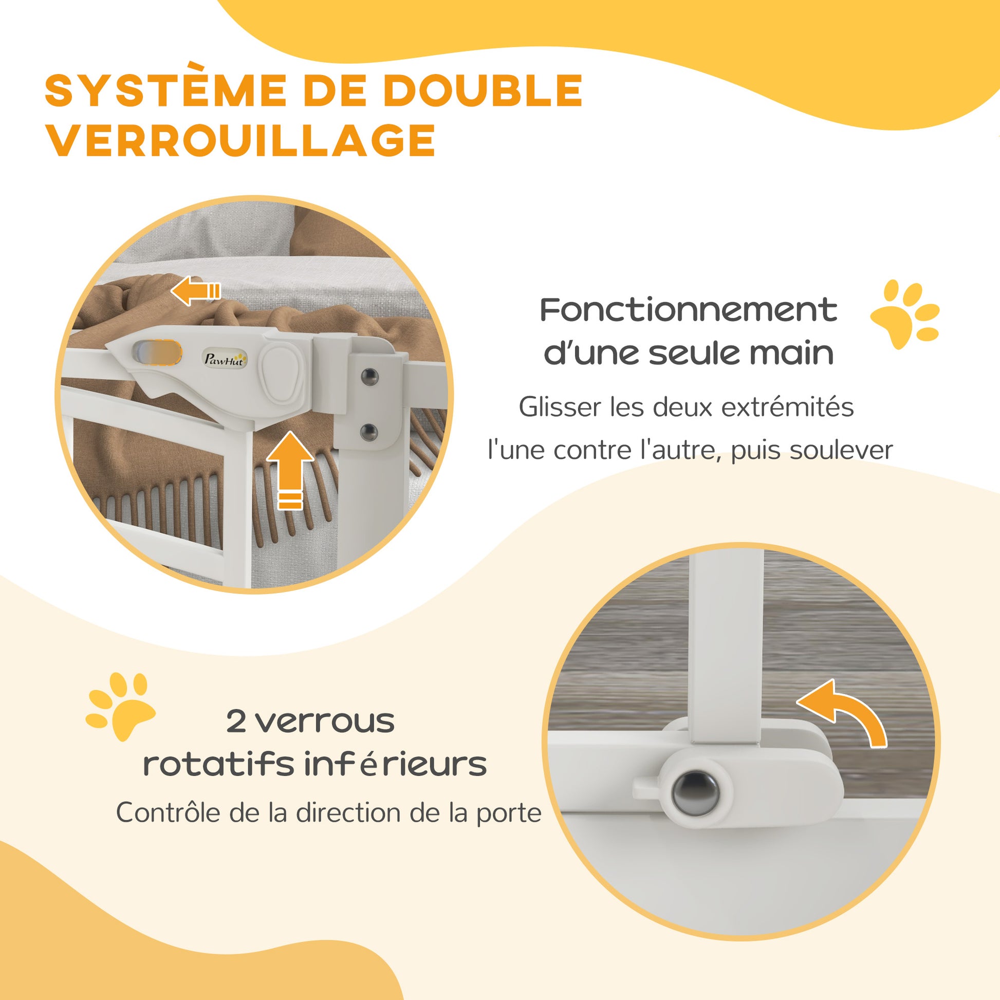 Dog Safety Gate, Pressure-Mounted Stair Gate, No Drill Installation, Auto-Close Door, Double Locking System, 74 to 80 cm, Steel, White