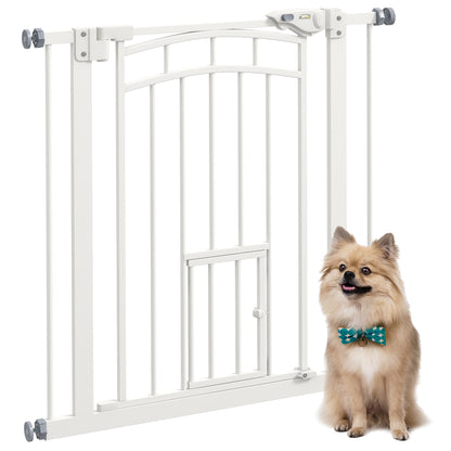 Dog Safety Gate, Pressure-Mounted Stair Gate, No Drill Installation, Auto-Close Door, Double Locking System, 74 to 80 cm, Steel, White