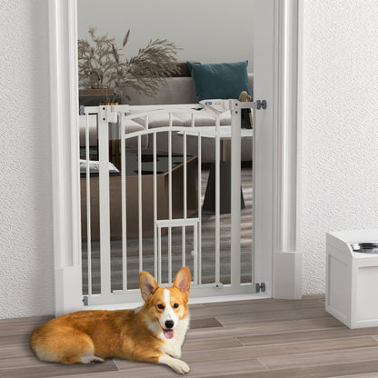 Dog Safety Gate, Pressure-Mounted Stair Gate, No Drill Installation, Auto-Close Door, Double Locking System, 74 to 80 cm, Steel, White