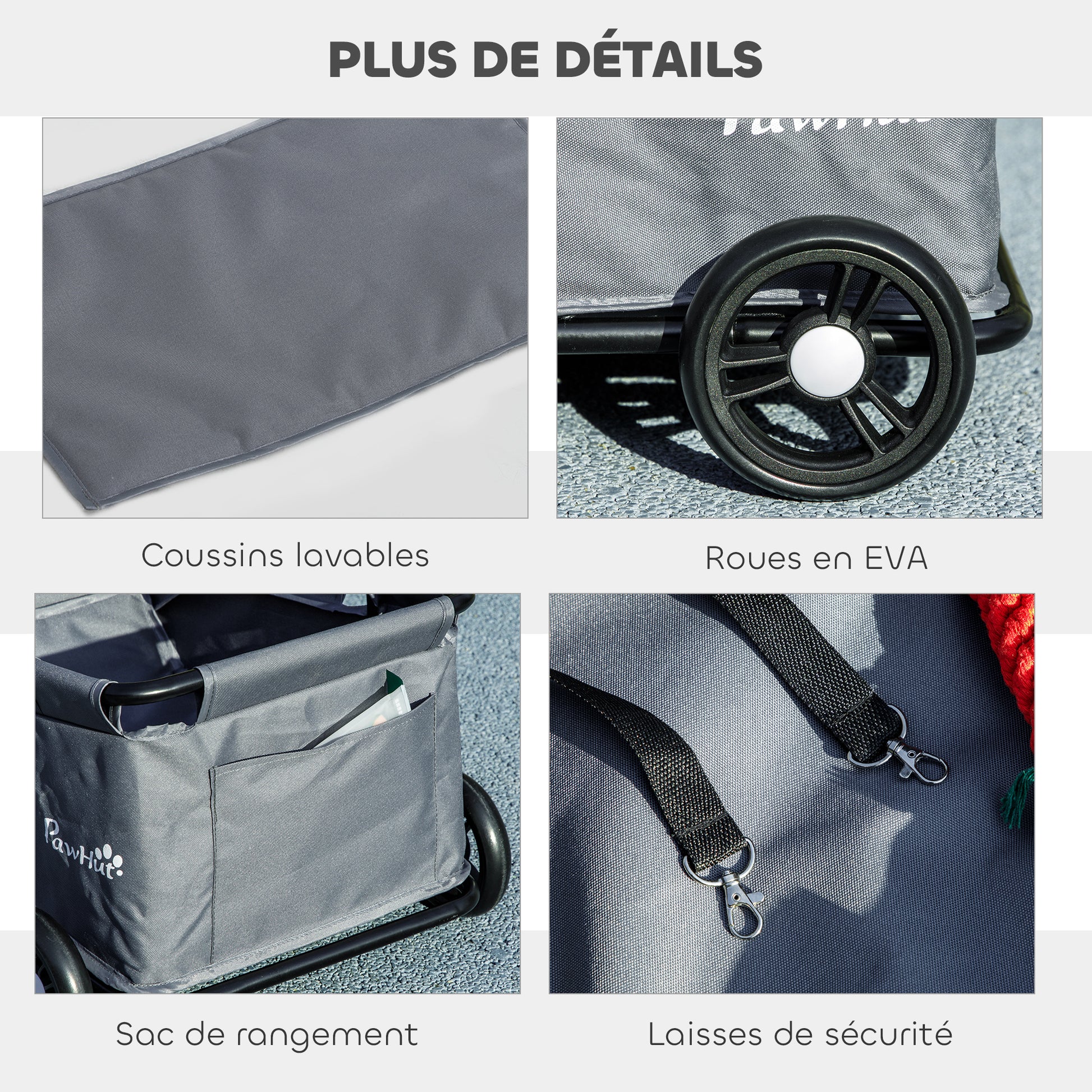 Dog Stroller, 4-Wheel Foldable Dog Stroller with Adjustable Handlebar, Storage Bag, Washable Cushion, for Small Dogs up to 4 kg, Gray