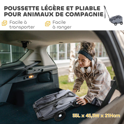 Dog Stroller, 4-Wheel Foldable Dog Stroller with Adjustable Handlebar, Storage Bag, Washable Cushion, for Small Dogs up to 4 kg, Gray