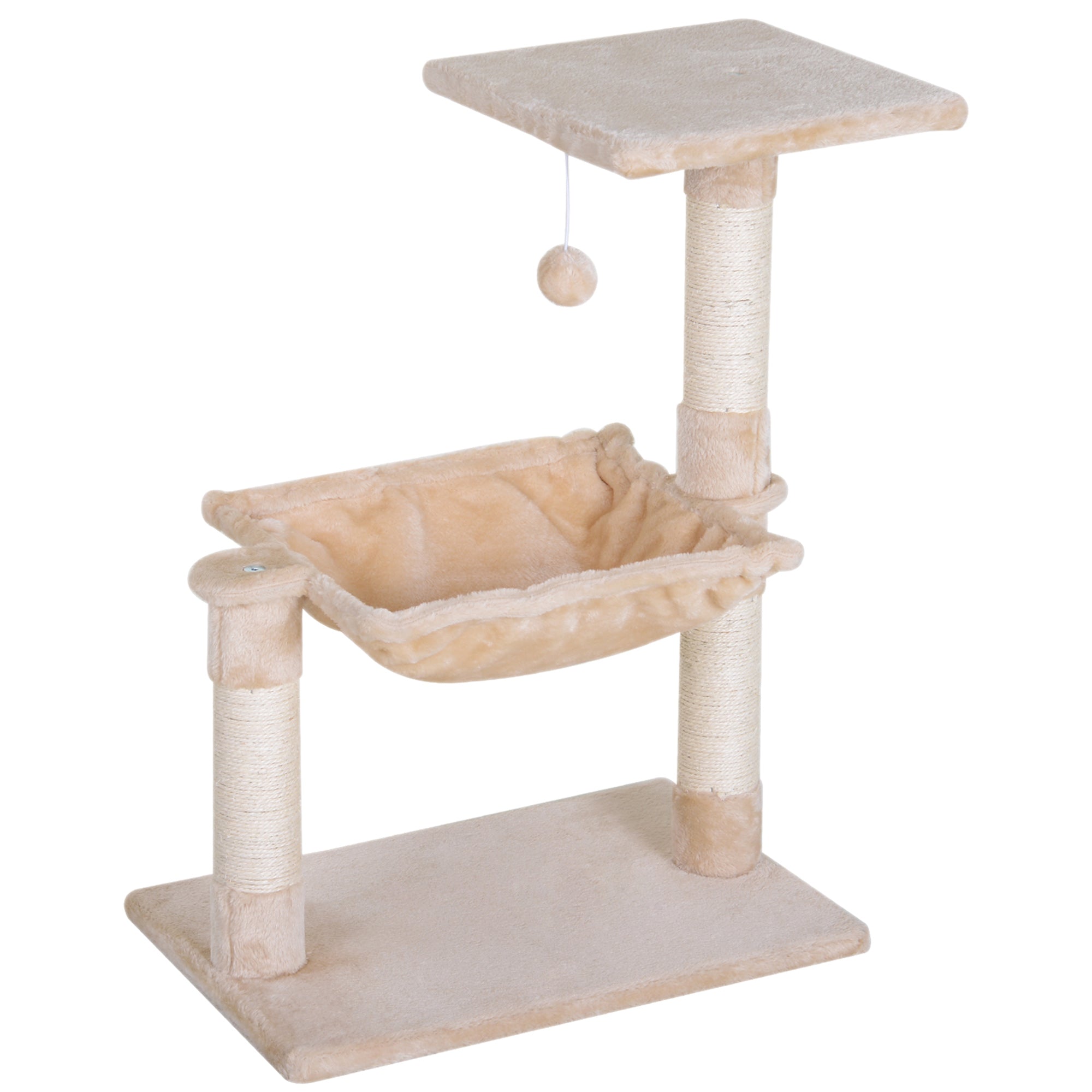 Cat Scratching Tree Activity Center Platform House Sisal Posts Hammock Ball 50x36x70 cm Beige