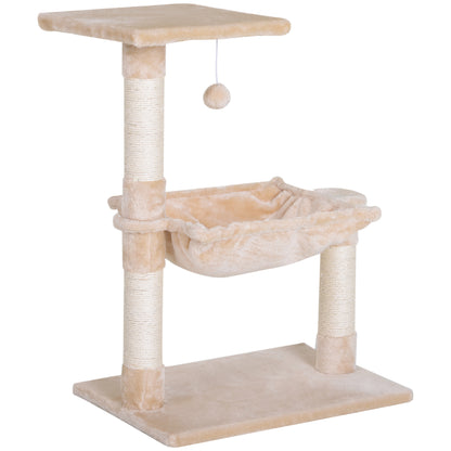 Cat Scratching Tree Activity Center Platform House Sisal Posts Hammock Ball 50x36x70 cm Beige