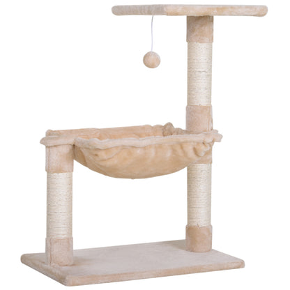 Cat Scratching Tree Activity Center Platform House Sisal Posts Hammock Ball 50x36x70 cm Beige
