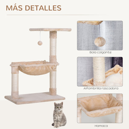 Cat Scratching Tree Activity Center Platform House Sisal Posts Hammock Ball 50x36x70 cm Beige